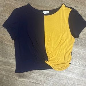 Navy blue & yellow twist front top